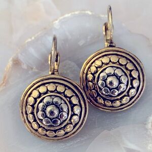 Gold and Silver Florentine Circle Vintage Earrings